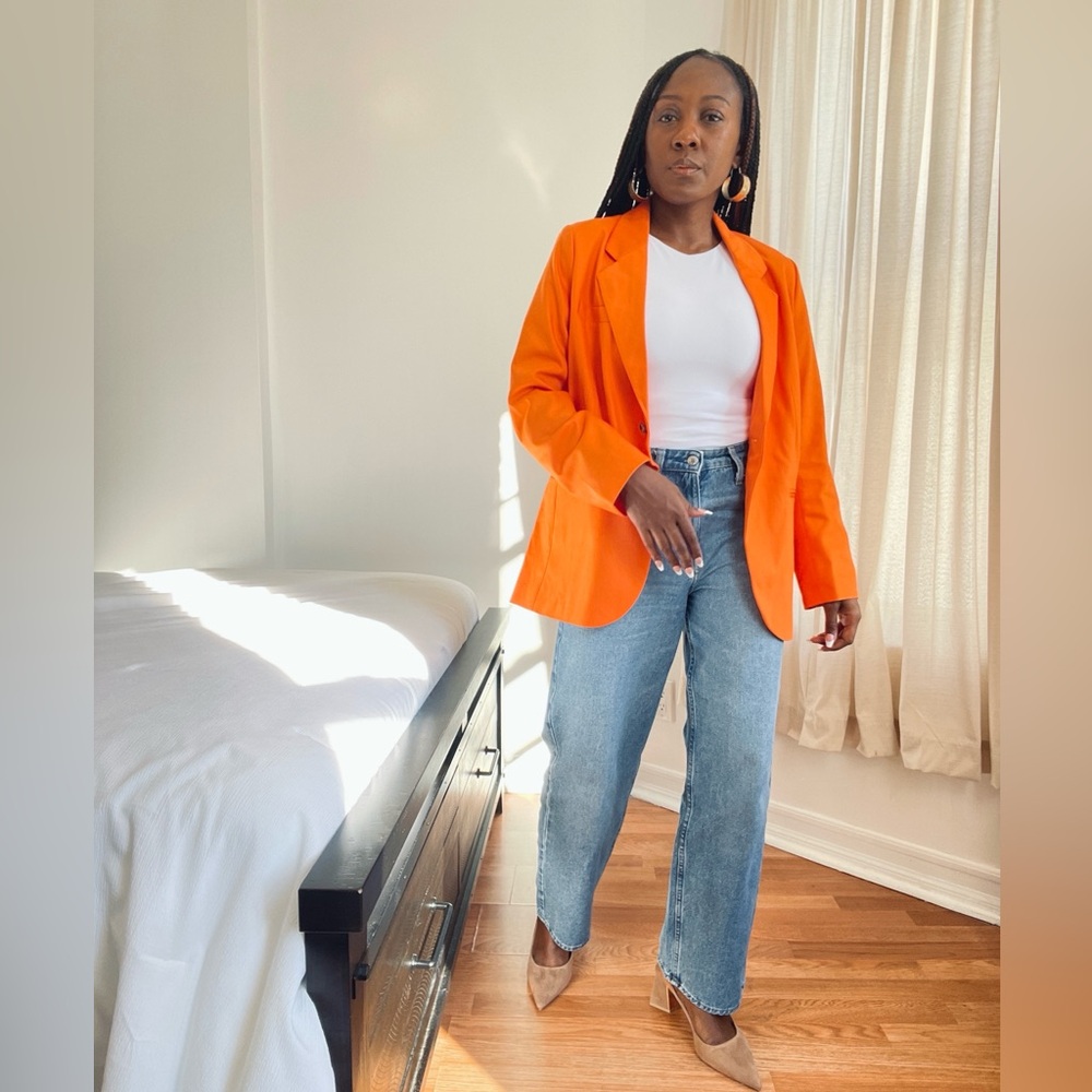 Vibrant Orange Single-Breasted Blazer